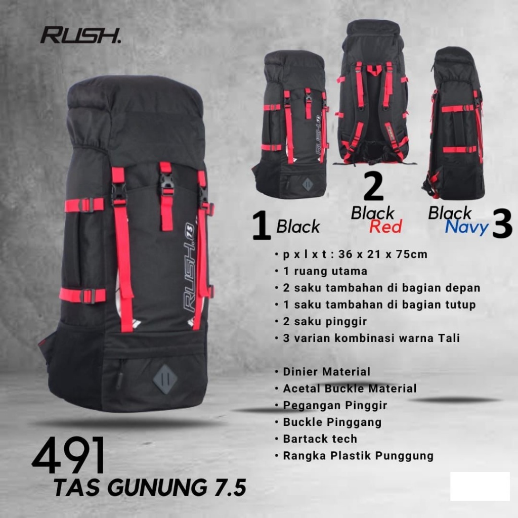 [Rush] Tas Ransel / Carrier Gunung - Kantong Multifungsi, Waist Bag, Buckle Pinggang - Tas Travel