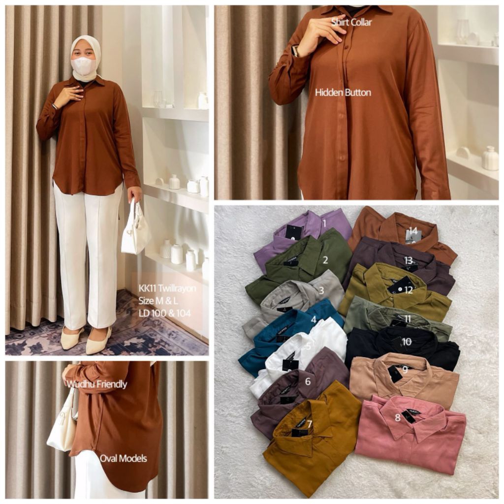 Nurama - kemeja Blouse Wanita Bahan Rayon Twill Tangan Panjang/Kemeja Polos/Kemeja Daily/Kemeja Kerj