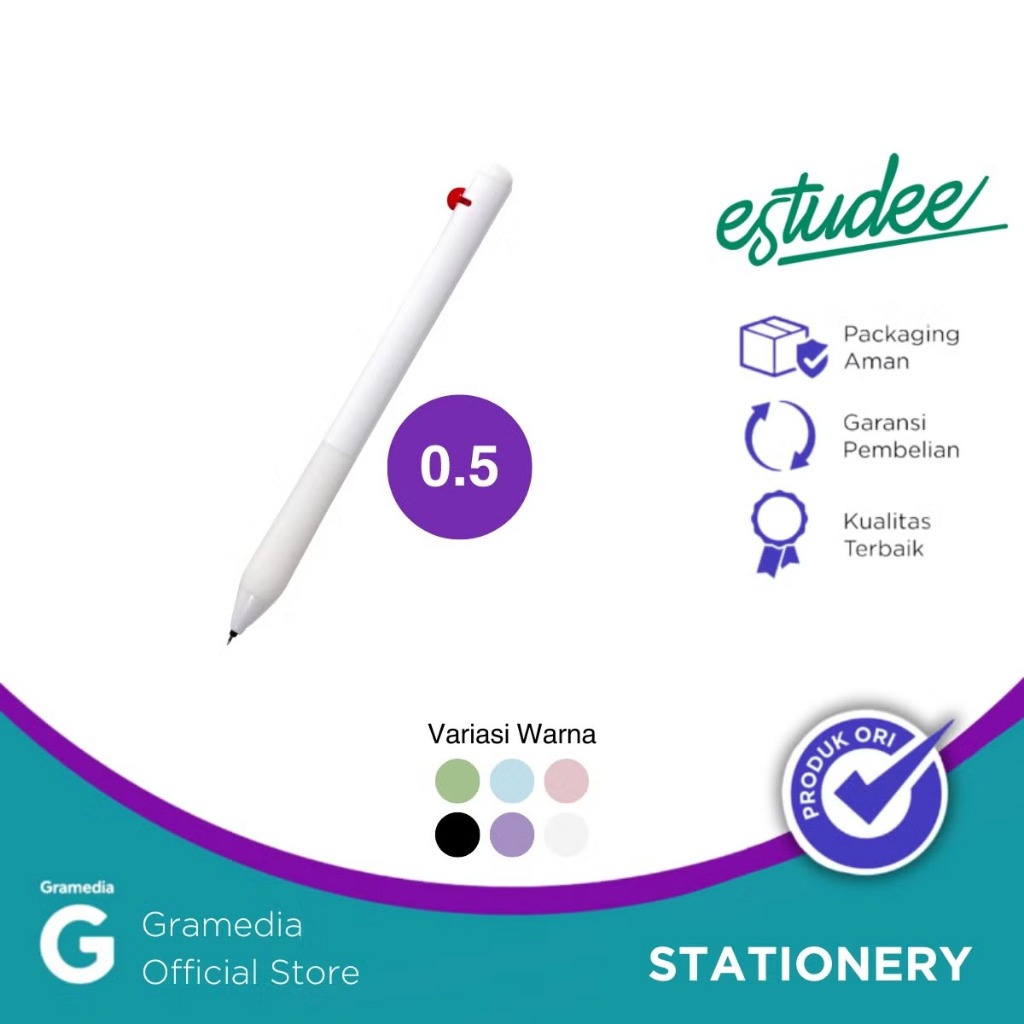 

Gramedia Karawaci - Gelpen Estudee Maru 0.5 Black Ink - White Egp-435