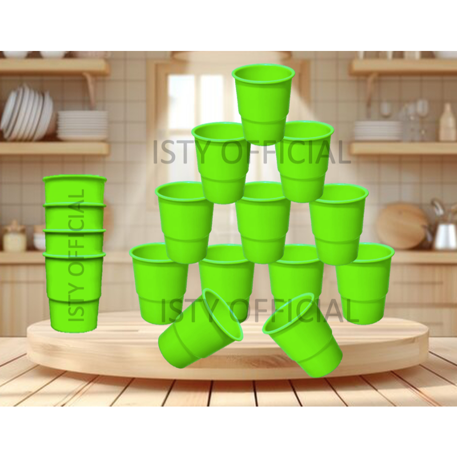 [ISTY] [1 Lusin = 12 PCS] Cangkir Plastik Aqua V / Gelas Plastik / Tempat Minum (Warna Random) - VIT