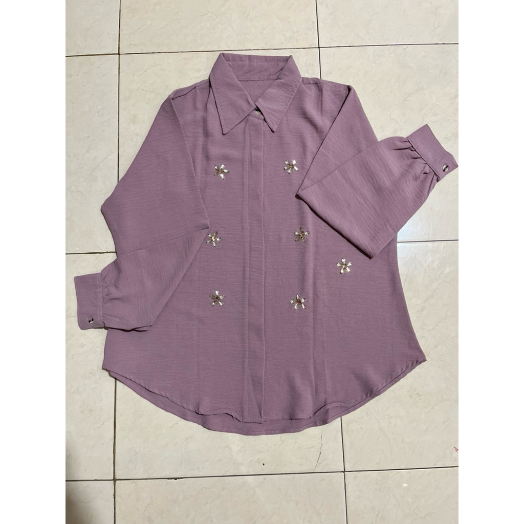 [Preloved] Kemeja Crincle Beads Lilac | Atasan Wanita | Baju Kemeja