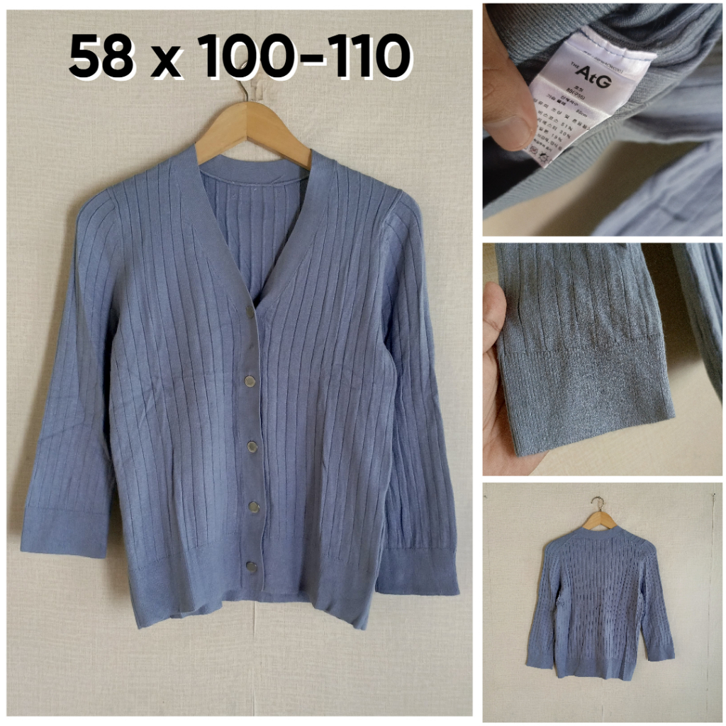 Cardigan Lidi The ATG Dusty Blue Biru V Neck Size M Wanita Knit Bahan Empuk Lembut OB338