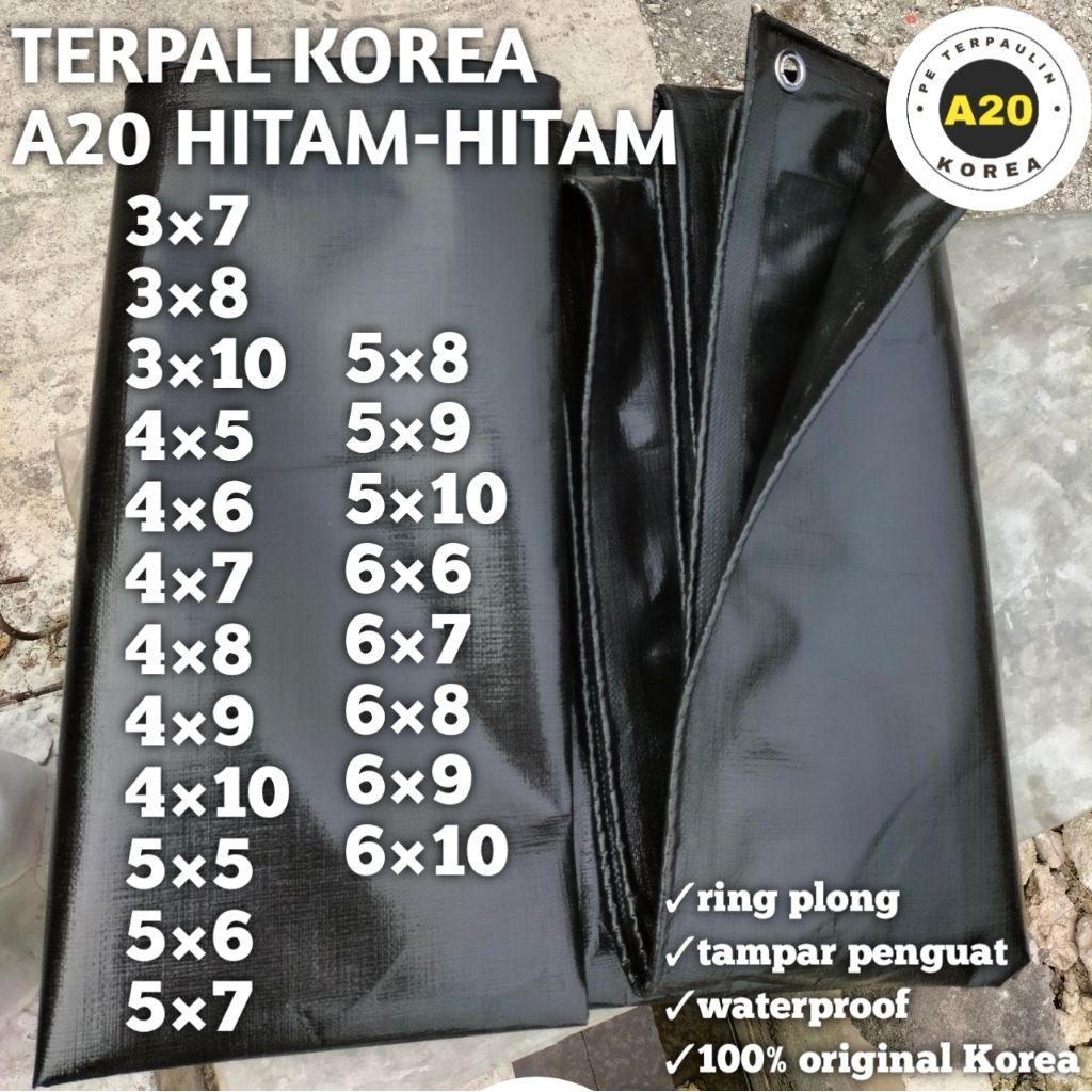 Terpal A20 Asli Korea Hitam Hitam Anti UV Waterproof