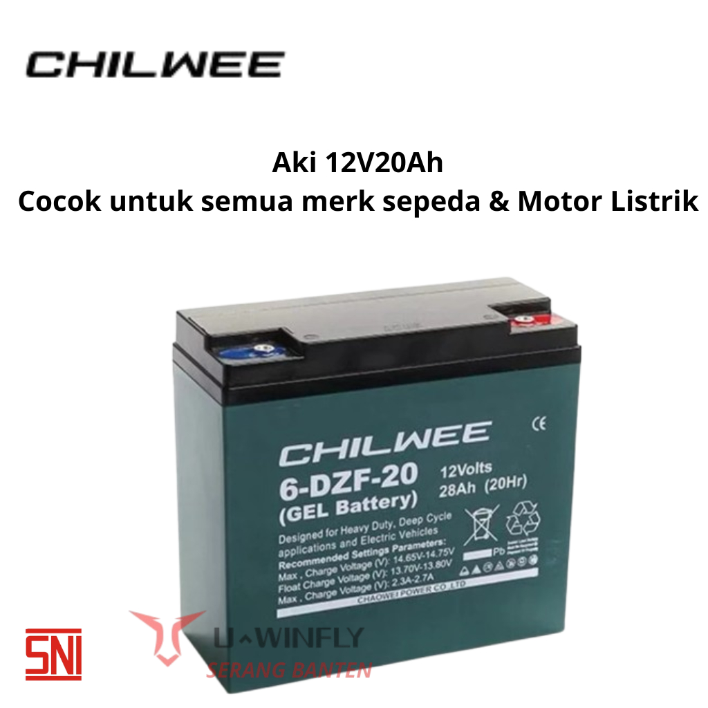 Aki Sepeda Listrik CHILWEE 6-DZF-20 / 6DZF20 - Baterai Sepeda Listrik 12V - 20AH