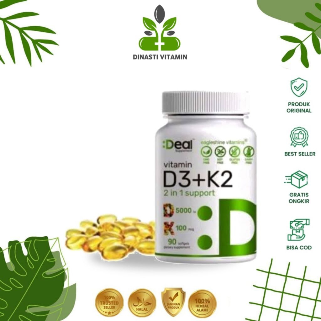 Deal Supplement Vitamin D3 K2 2-1 Complex, Vitamin D3 5000 IU & Vitamin K2 MK7 - 90 Softgels
