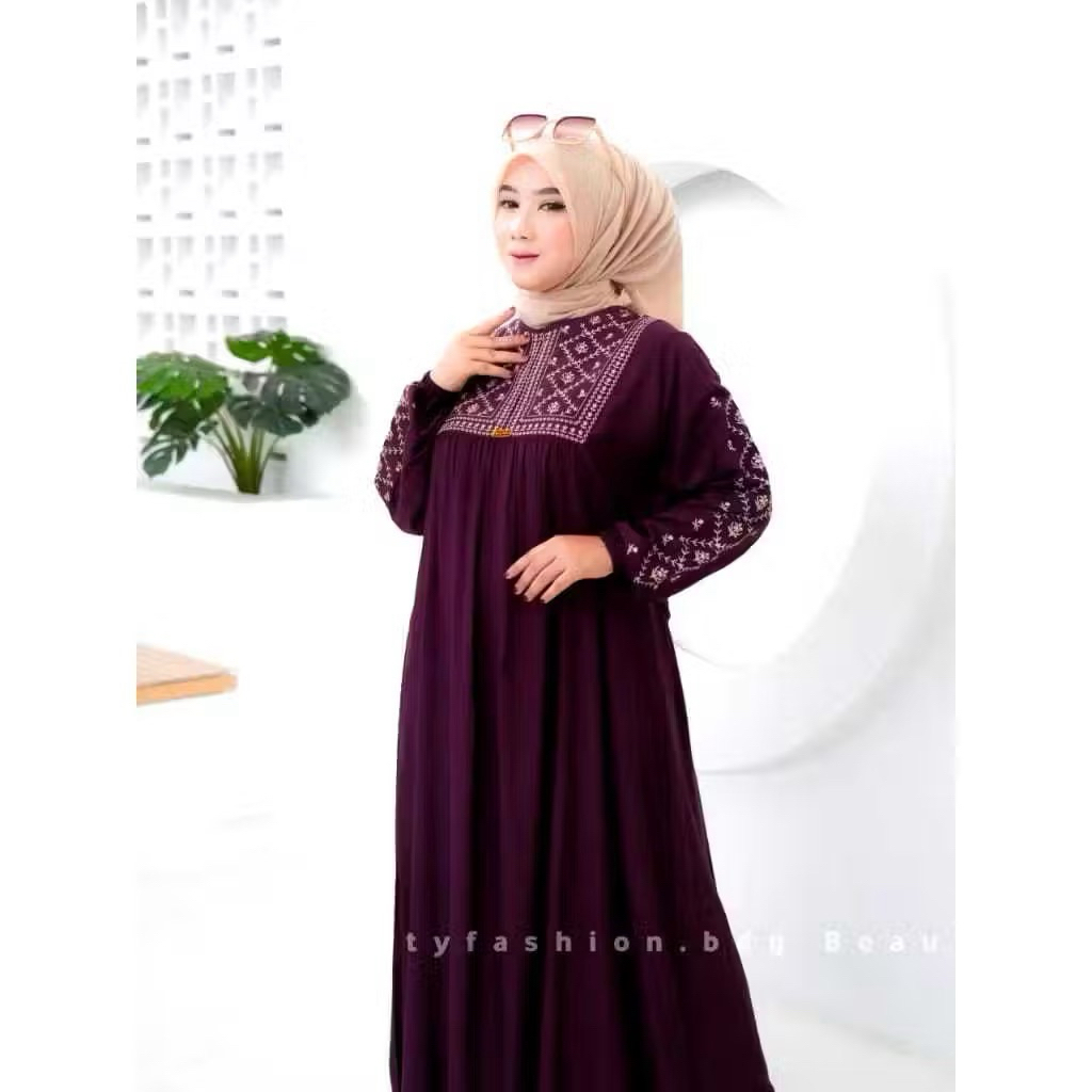 DRESS KAYLA Mat rayon Twill Premium Terbaru Busui Friendly Dress Motif Model Bordir