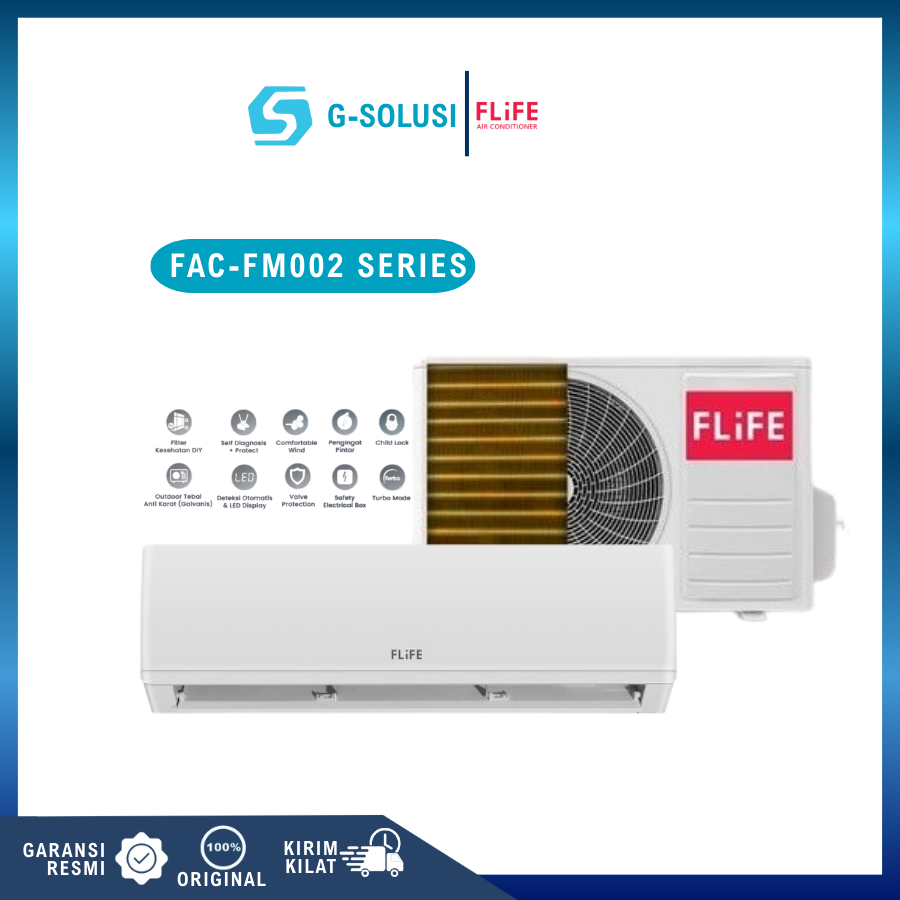 AC FLIFE FAC FMOO2 SERIES | G-SOLUSI AC | Standar | R32 | Smart Cleaner | Gold Fin dan Blue Fin