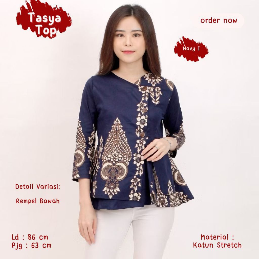 Blouse Batik Wanita Modern–Tasya Top Katun Stretch Rempel Bawah
