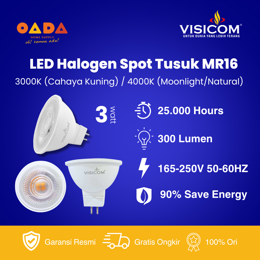 VISICOM Lampu LED MR16 3W Fitting Tusuk GU 5.3 Halogen Spot Light COB Sorot