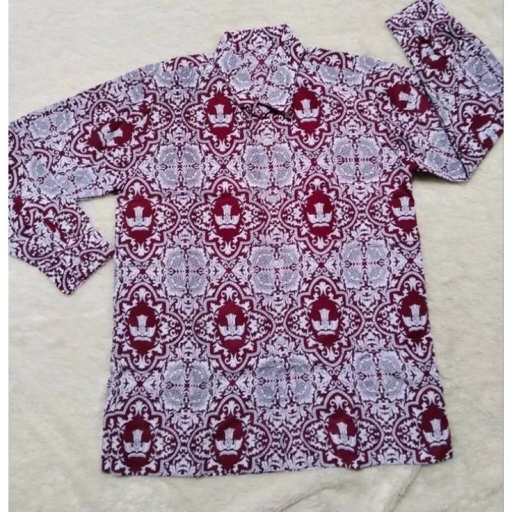 batik sekolahsd negeri kelas 1_6 motif merah bunga nusa baju seragam sekolah kemeja anak laki-laki d