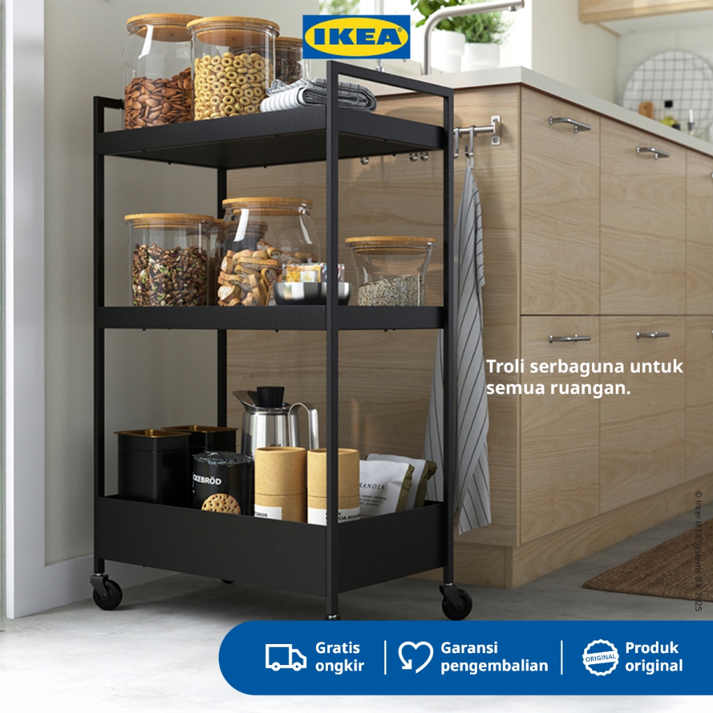 IKEA NISSAFORS Rak Troli Serbaguna Hitam 51x30x83cm