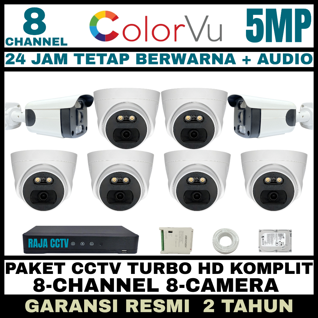 PAKET CCTV COLORVU SIANG MALAM BERWARNA 8 CHANNEL 8 CAMERA 5MP 1080P TURBO HD IC SONY AUDIO SERIES