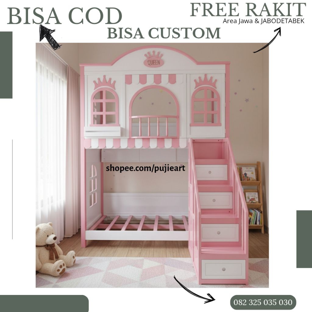 Ranjang Tingkat 2 Susun Murah , Bunk Bed Kayu Anak Perempuan