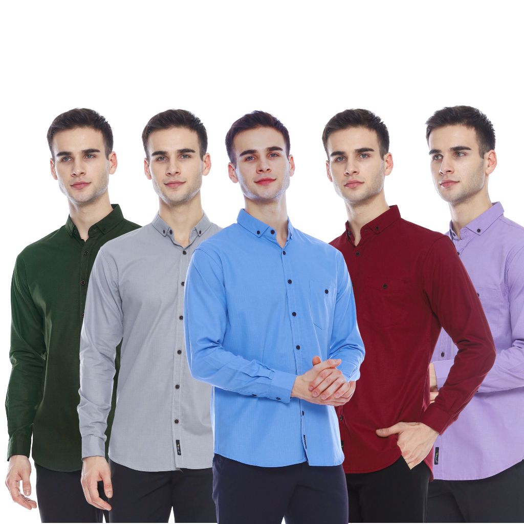 Rivilla - Kemeja Pria Lengan Panjang Polos Korean style Slim Fit