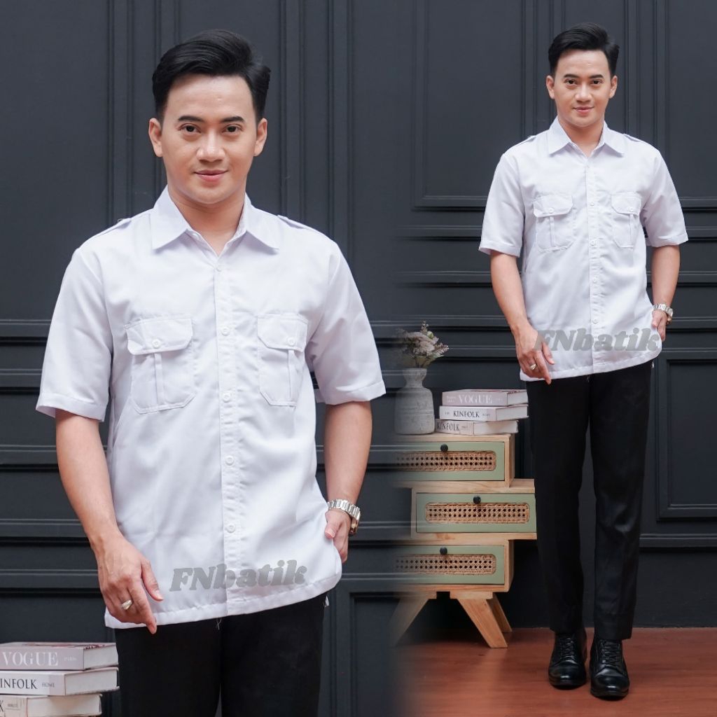 Baju Dinas Putih Pria Lengan Pendek Seragam PNS Putih Pria Wanita Kemeja PDH Putih PNS Pria Kerah