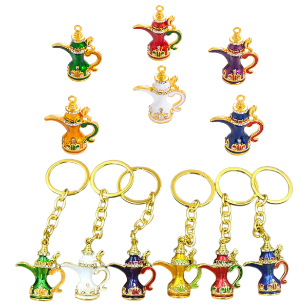 Gantungan Kunci & Charm Teko Arab Mini – Hiasan Emas Warna-Warni /pcs