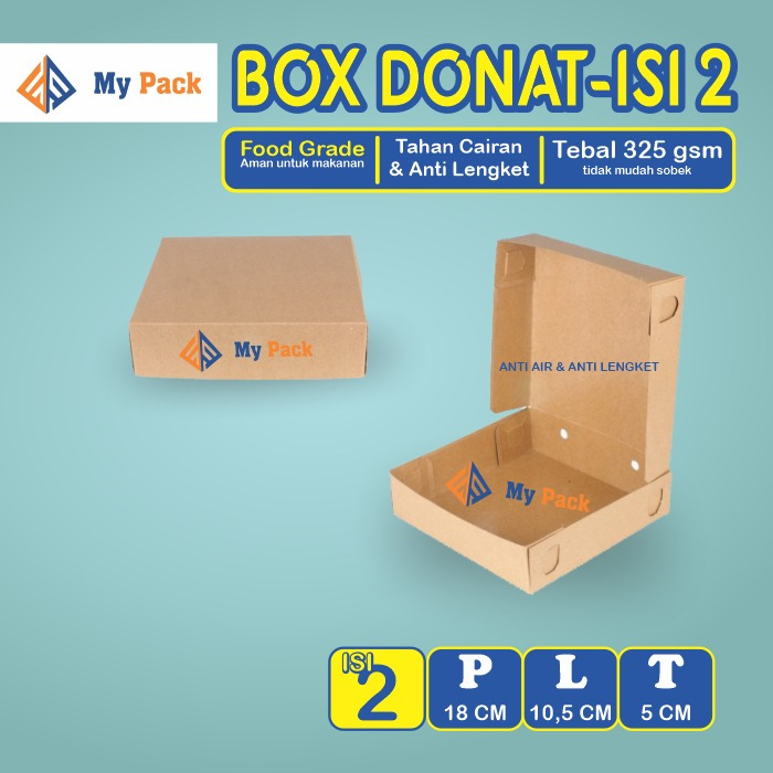 DUS BOX DONAT ISI 2 / ROTI / BROWNIES / KUE / DONUT / BOMBOLONI - BOX DONAT