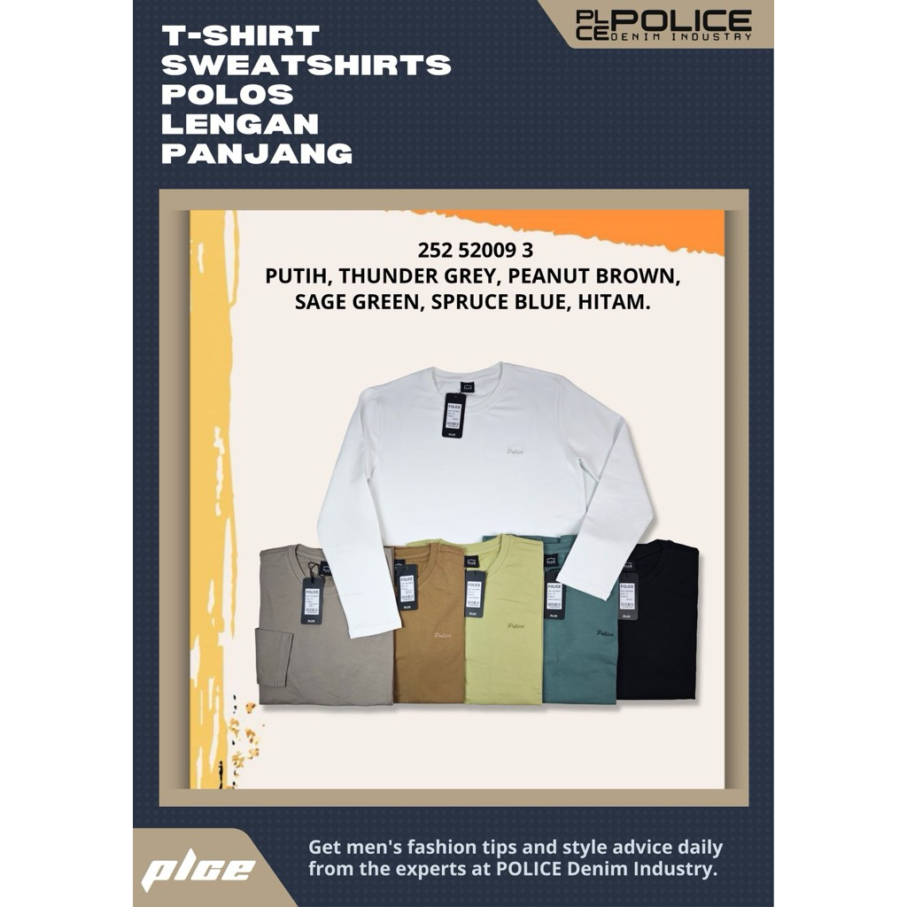 Kaos POLICE DENIM INDUSTRY Spandek Lengan Panjang Pria/Dewasa Original COD