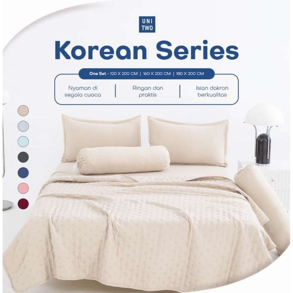 UNITWO DAILY [Bed Cover + Sprei Set] Bed Cover + Seprei Korea Motif Polos, Modern Minimalis, Dengan 