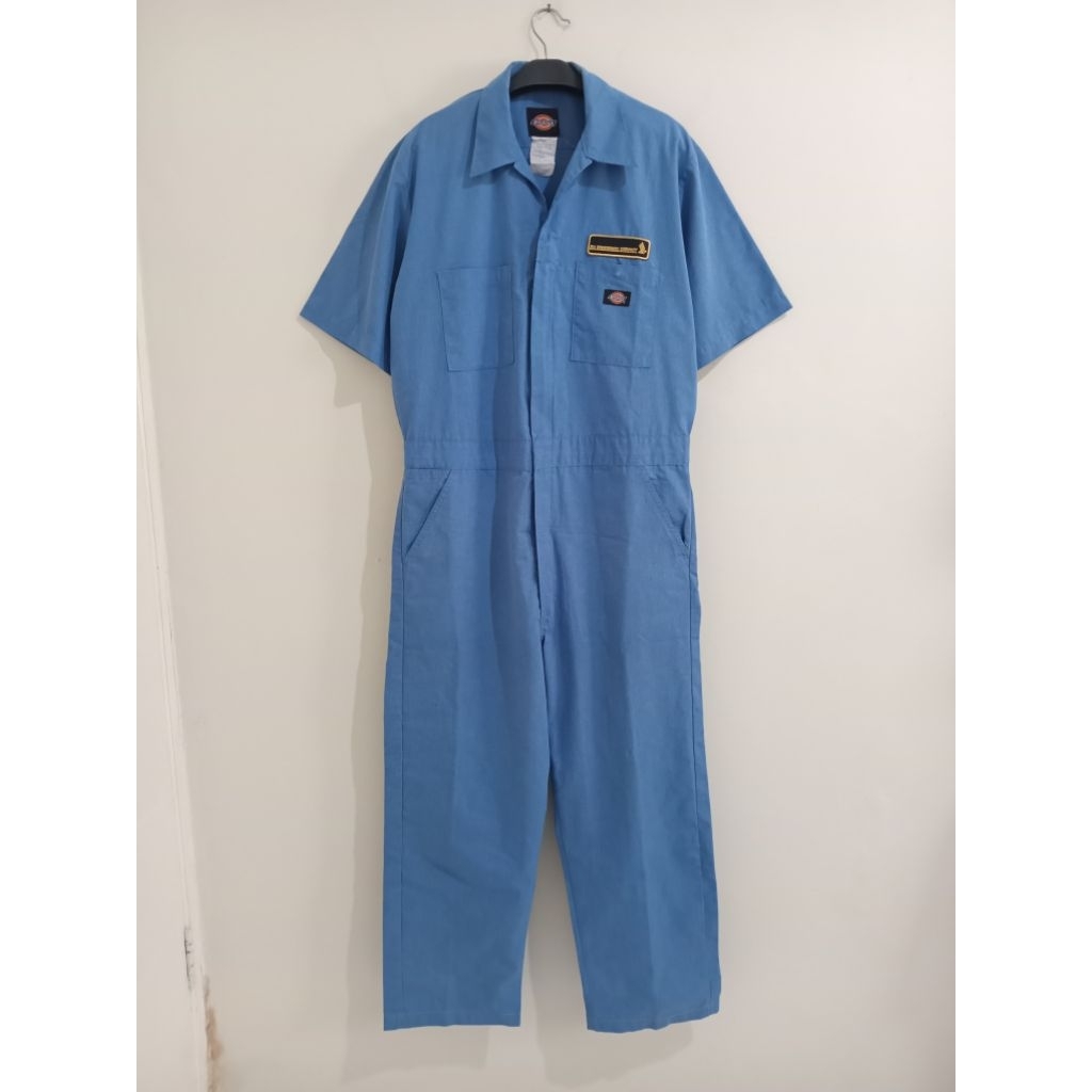 Dickies Short Sleeve Coverall Blue Double Pocket Workwear Lightweight