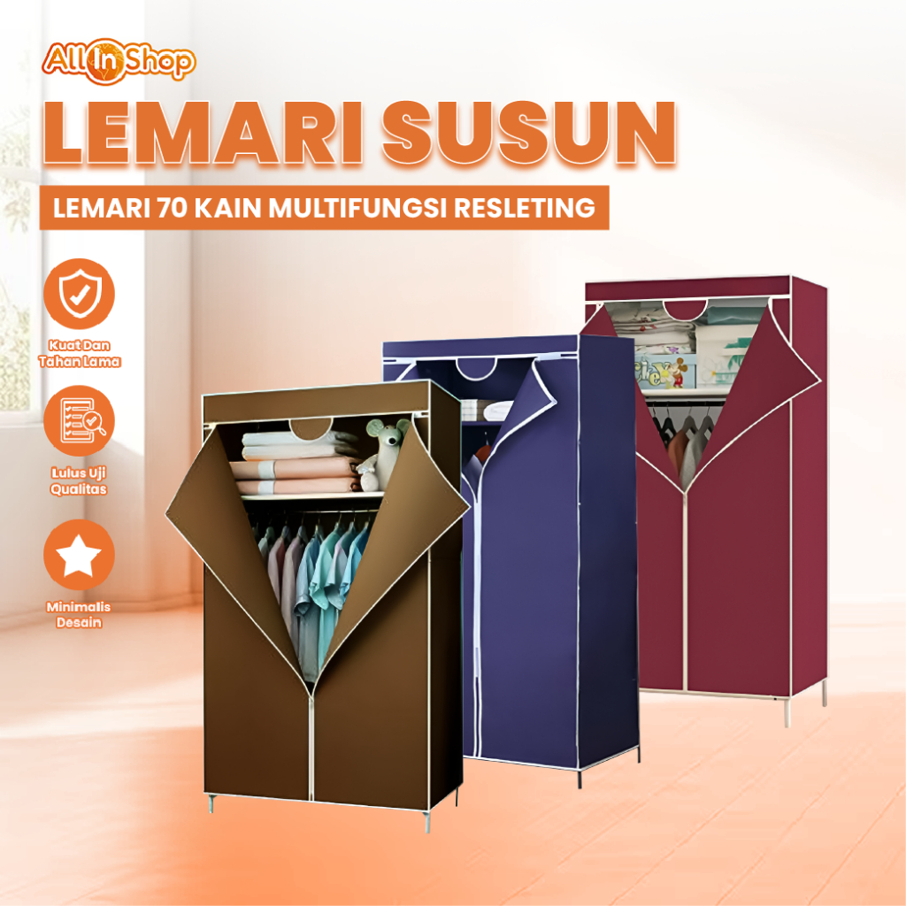 Lemari Kain Lemari Gantungan Lemari Portable Lemari Resleting Lemari Polos Warna Allinshop_