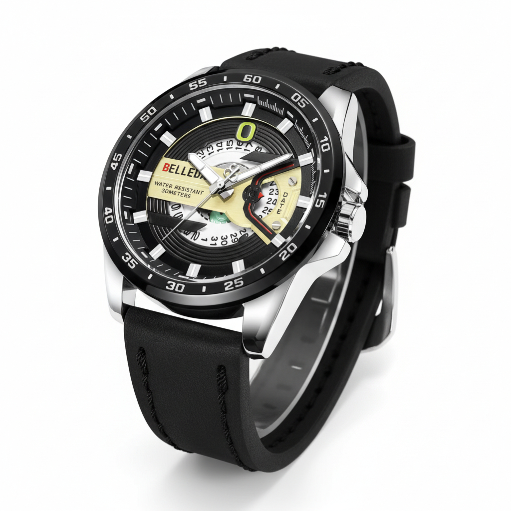 Jam Tangan Pria Belleda 9382 Tali Kulit Fashion Quartz Men Analog Watch Waterproof 30 Meter COD