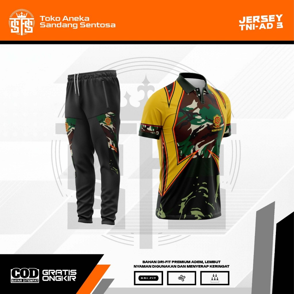 SETELAN JERSEY TNI-AD PENDEK 03 / SETELAN BAJU OLAHRAGA TNI-AD / SETELAN POLO PENDEK TNI-AD 03