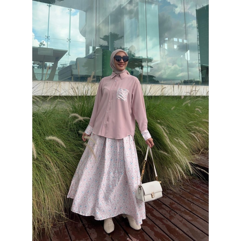 AURORA FLOWER SET ROK BY M.S.F SETELAN KEKINIAN ANTI UV MIX DIOR SILK MOTIF