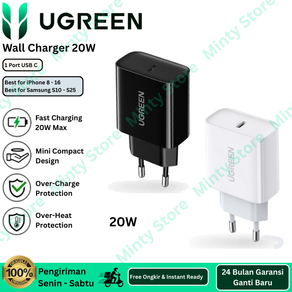 Ugreen Adaptor 20W PD Fast Charging Wall Charger iPhone Samsung
