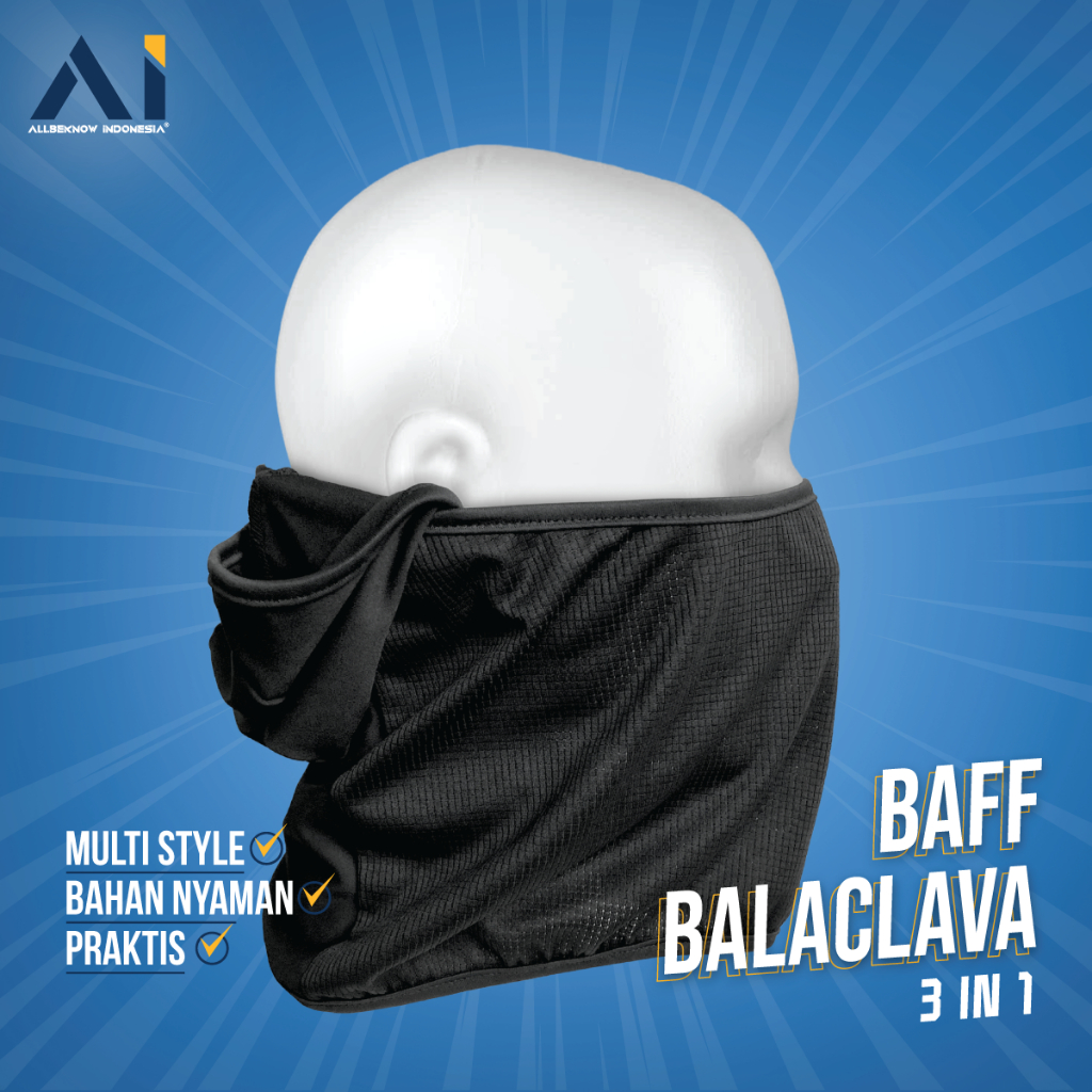 BUFF 3 in 1 - Balaclava quick dry - Masker Motor - Pelindung Wajah - Masker Anti UV - Kupluk Ninja -