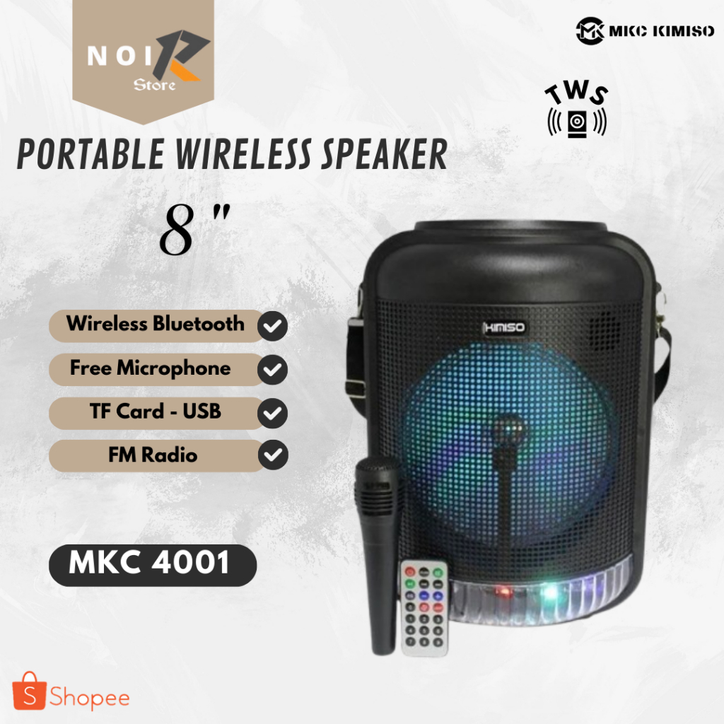 NOIR Speaker Bluetooth QS 4001 Ukuran 8" Free Mic & Remote