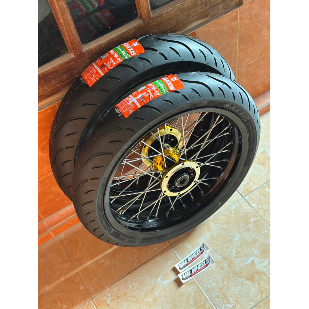 SEPAKET BAN SET, WHEELSET SUPERMOTO KLX / D-TRACKER MURAH, SUDAH FREE SETING TUBLESS
