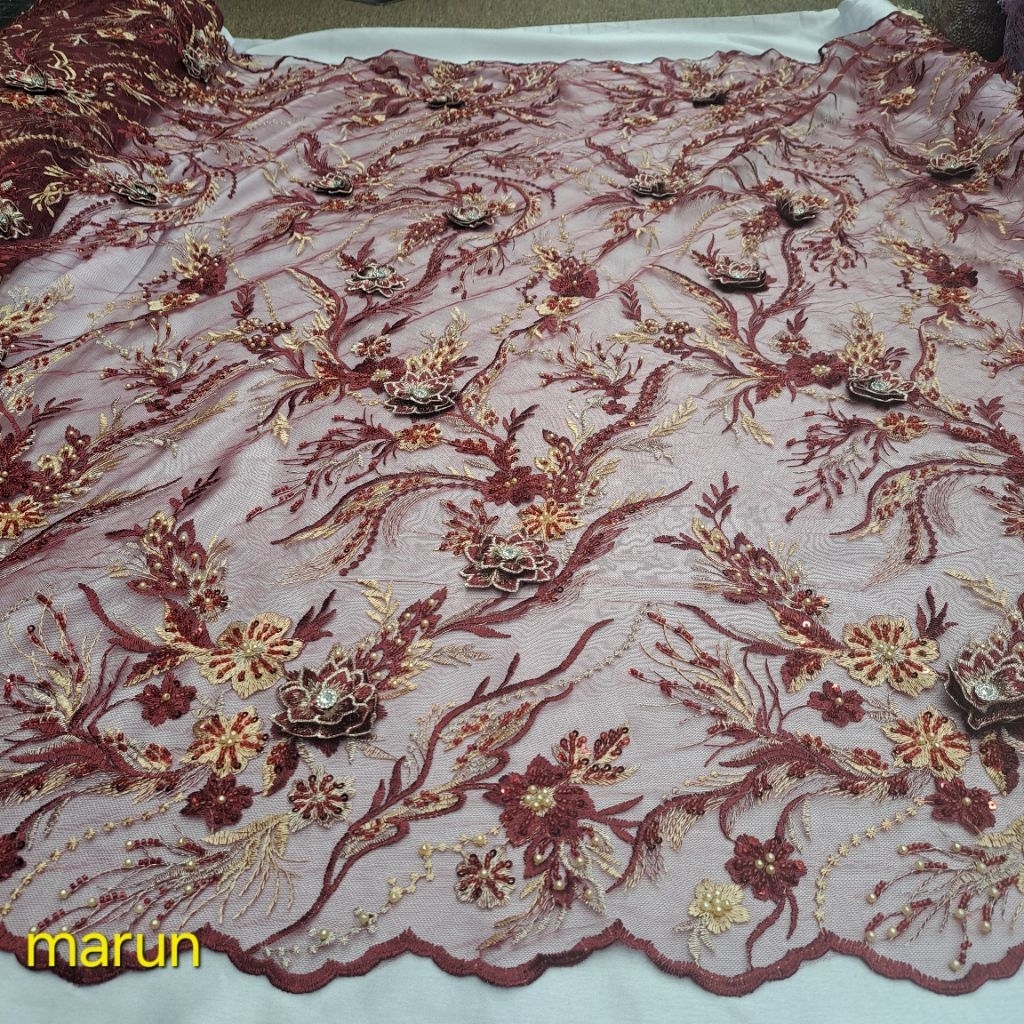 Bakal kain tulle korea 3D mewah full payet terbaru/tille kebaya wanita pengantin