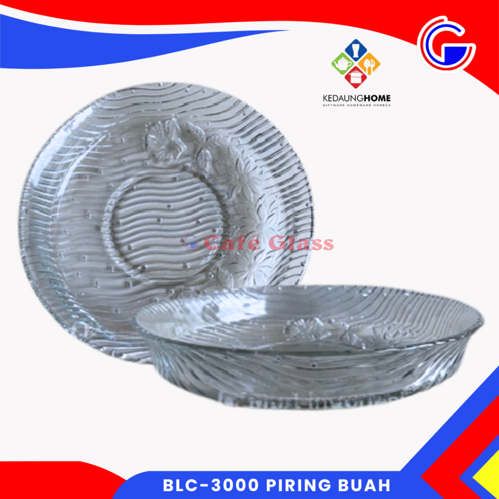 PIRING BUAH KACA MOTIF BUNGA TRANSPARAN | NAMPAN KACA AESTHETIC | PIRING SAJI BLC-3000 KEDAUNG