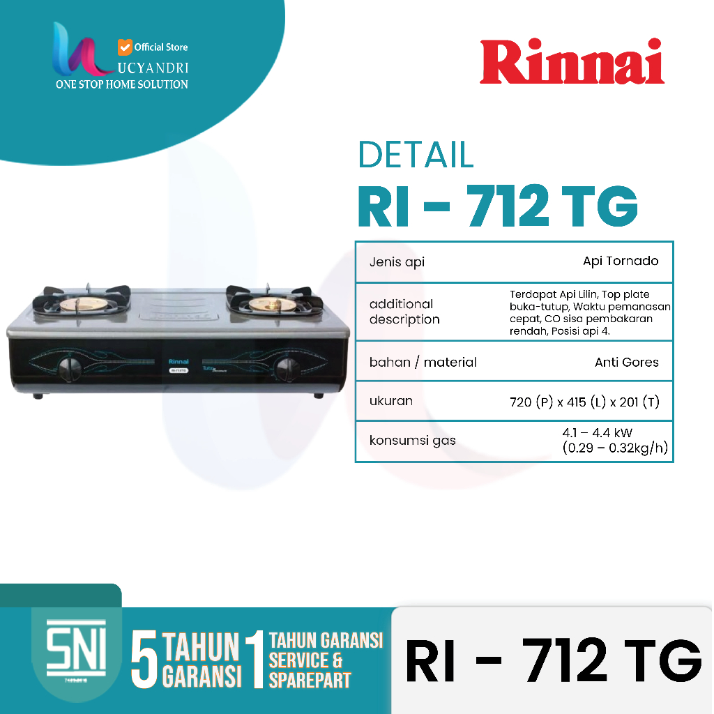 RINNAI RI712 TG Kompor Gas 2 Tungku Grande Series