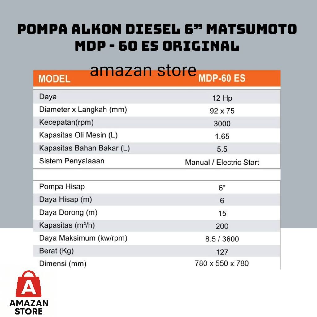 Pompa Alkon Diesel 6 inch Matsumoto MDP 60 ES