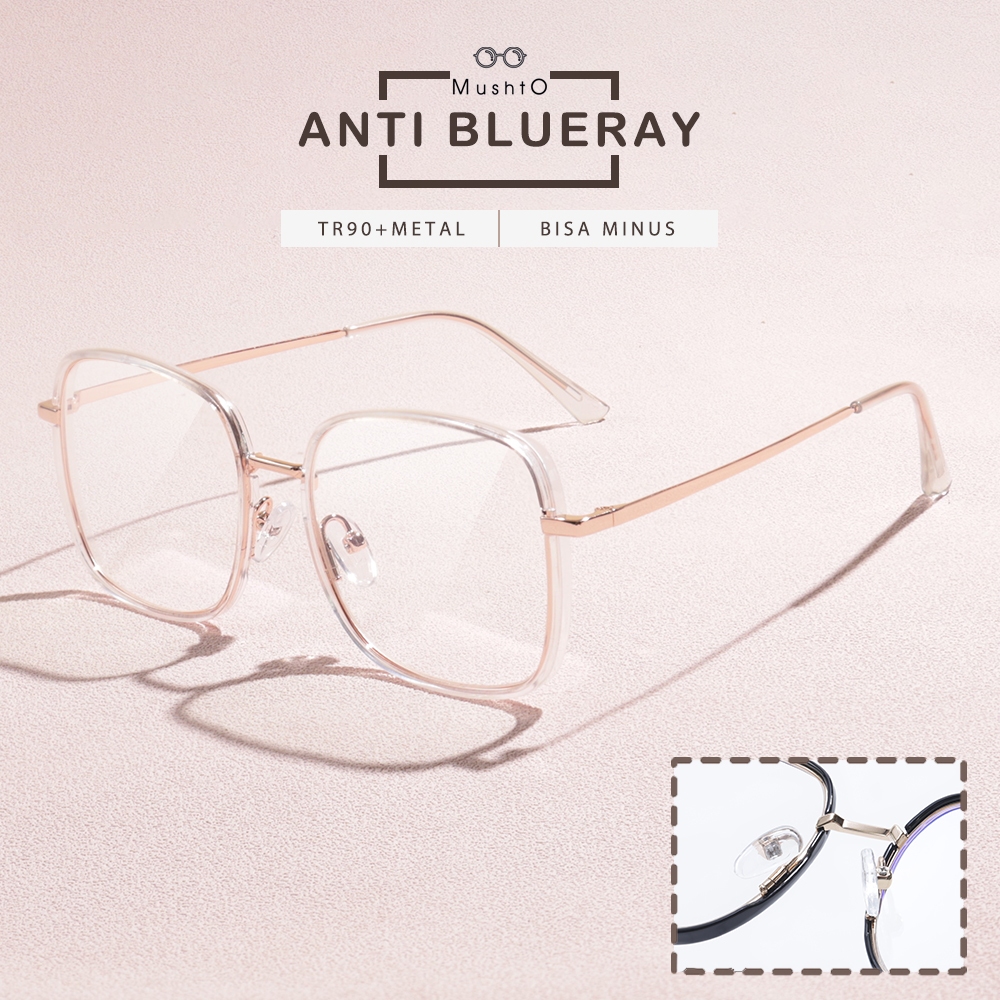 Mushto Kacamata Antiradiasi Blueray Model Kotak Stylish TR90+Metal Oversize Stylish Frame Pria Wanit