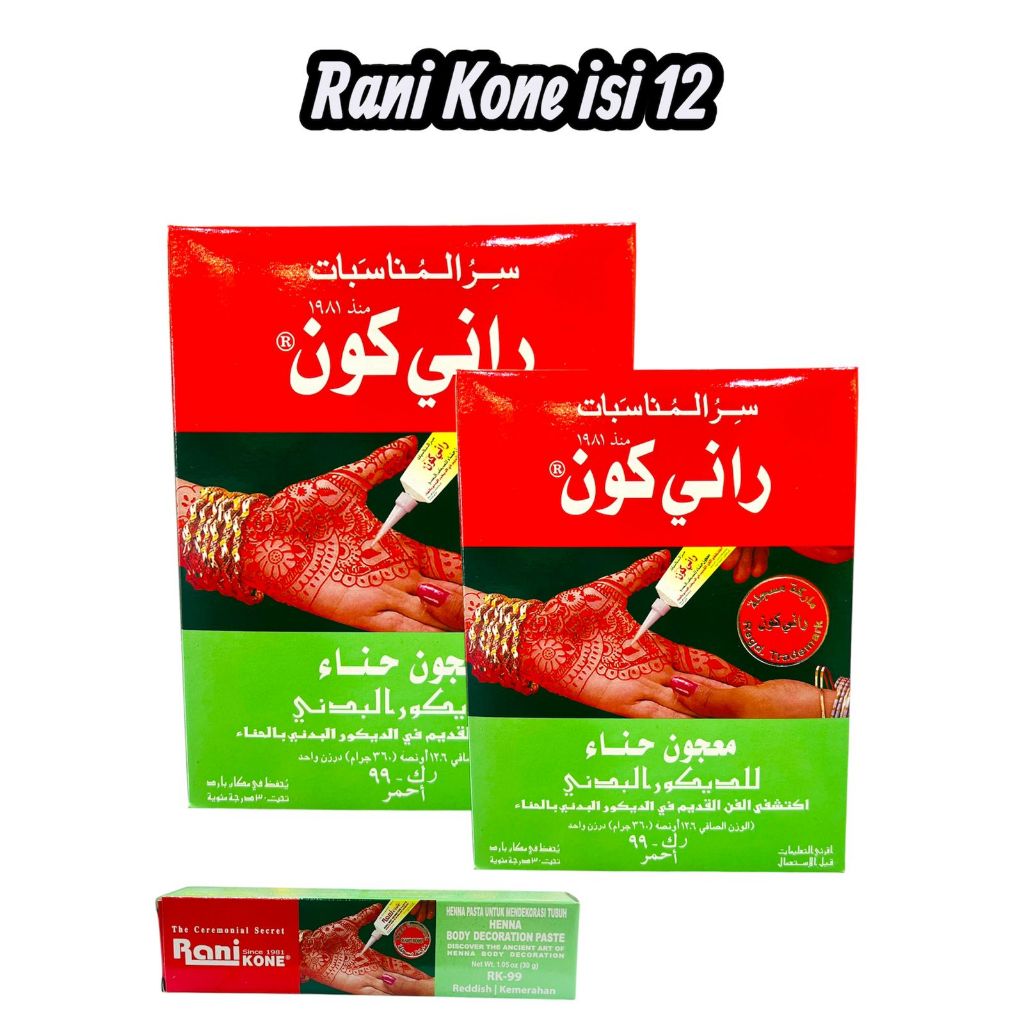 (12 PCS) Rani KEMASAN BESAR Kone Henna Body / Nail Decoration 30g Reddish - Art Decoration Original 