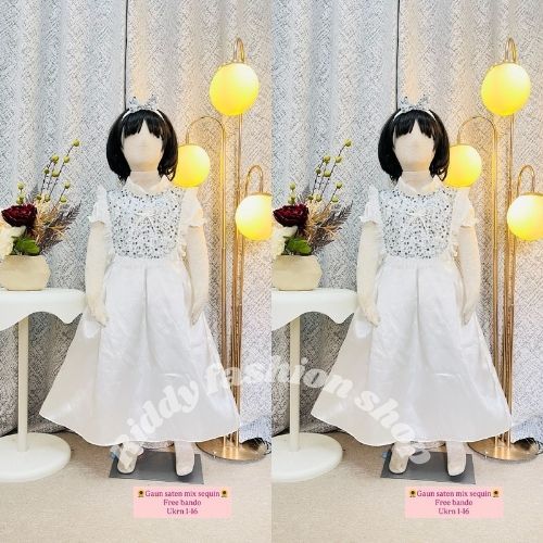 Gaun saten mix sequin viral anak perempuan usia 3 - 8 tahun / Dress pesta ultah anak - baju dress pr