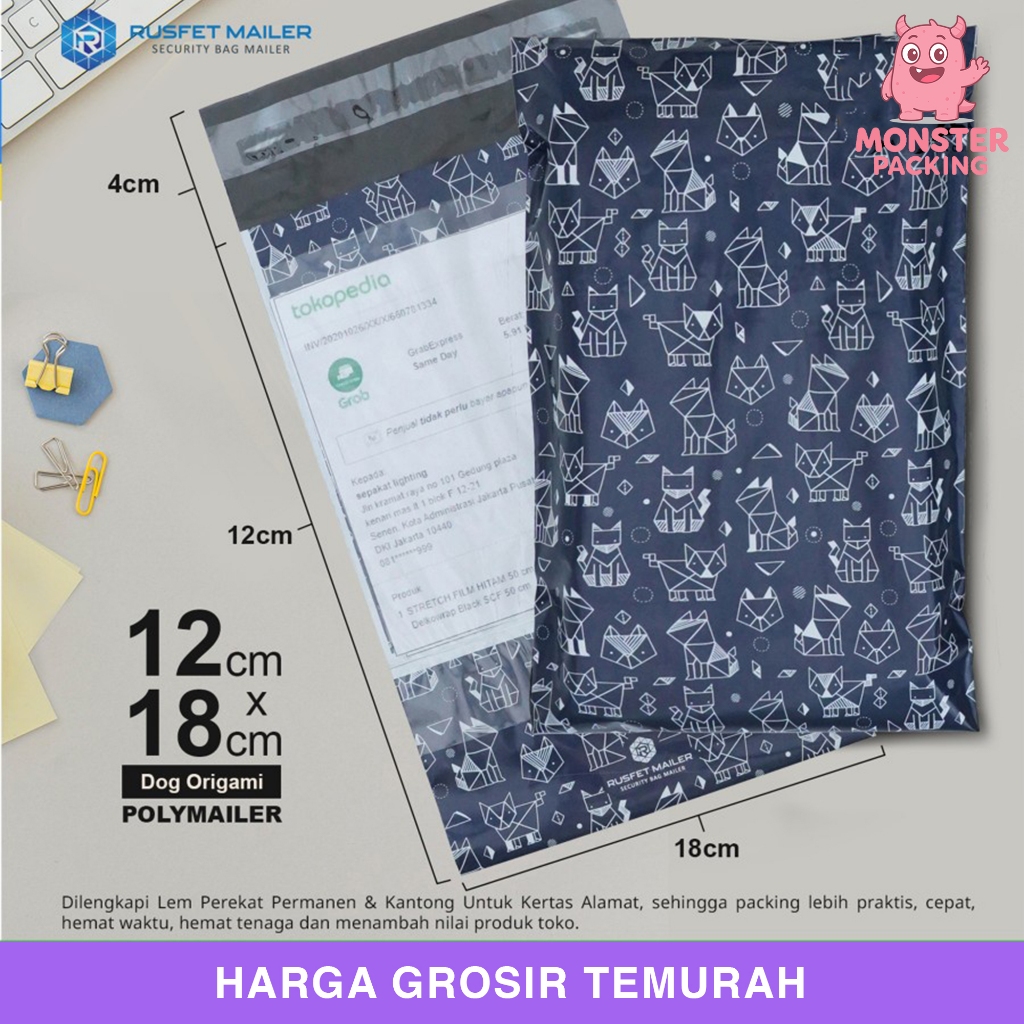 

Amplop Plastik Polymailer 12x18cm Motif Dog Origami Satuan