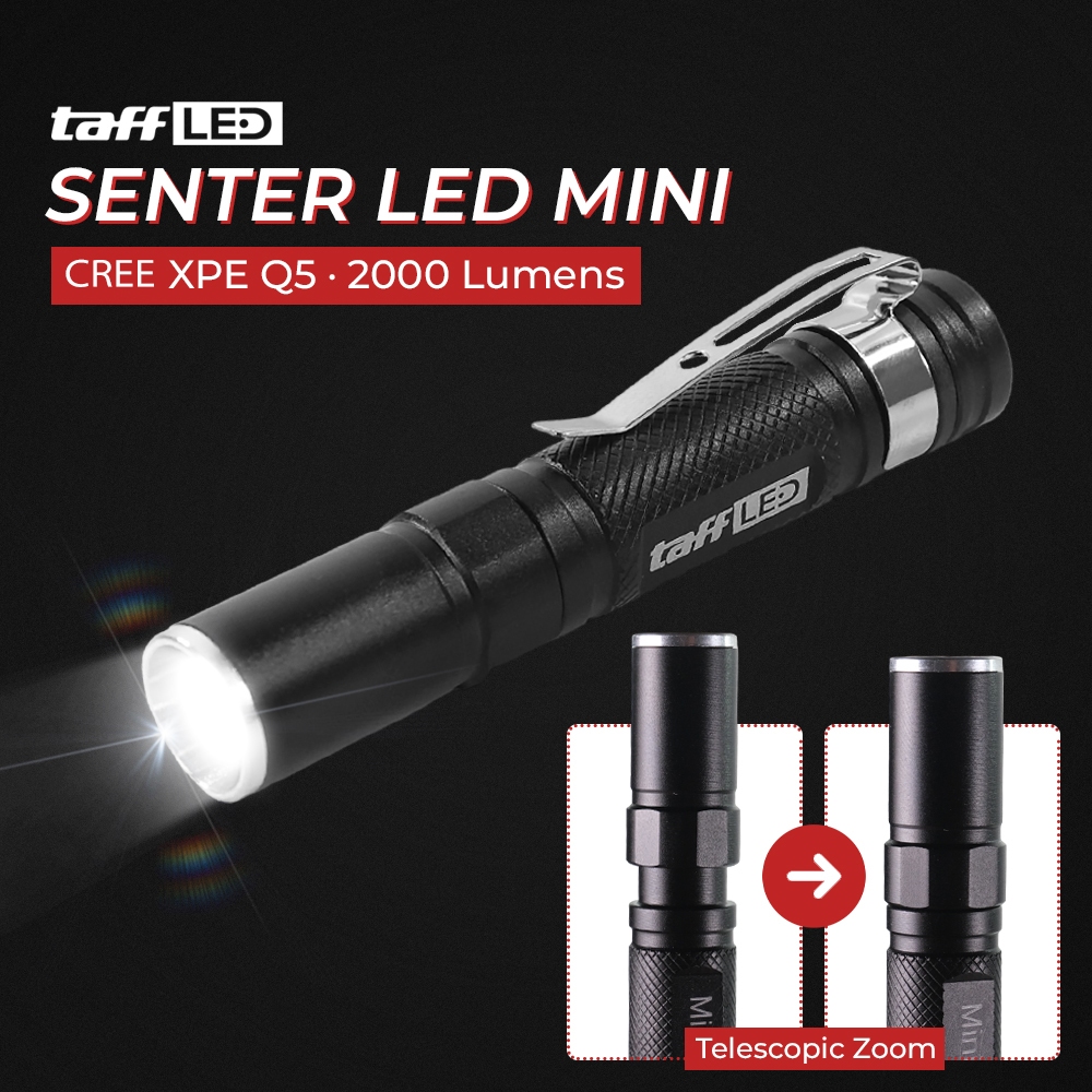 Senter Baterai AAA Mini TaffLED Cree XPE Q5 2000 Lumens Zoomable / Senter Batt AAA MINI LED Senter