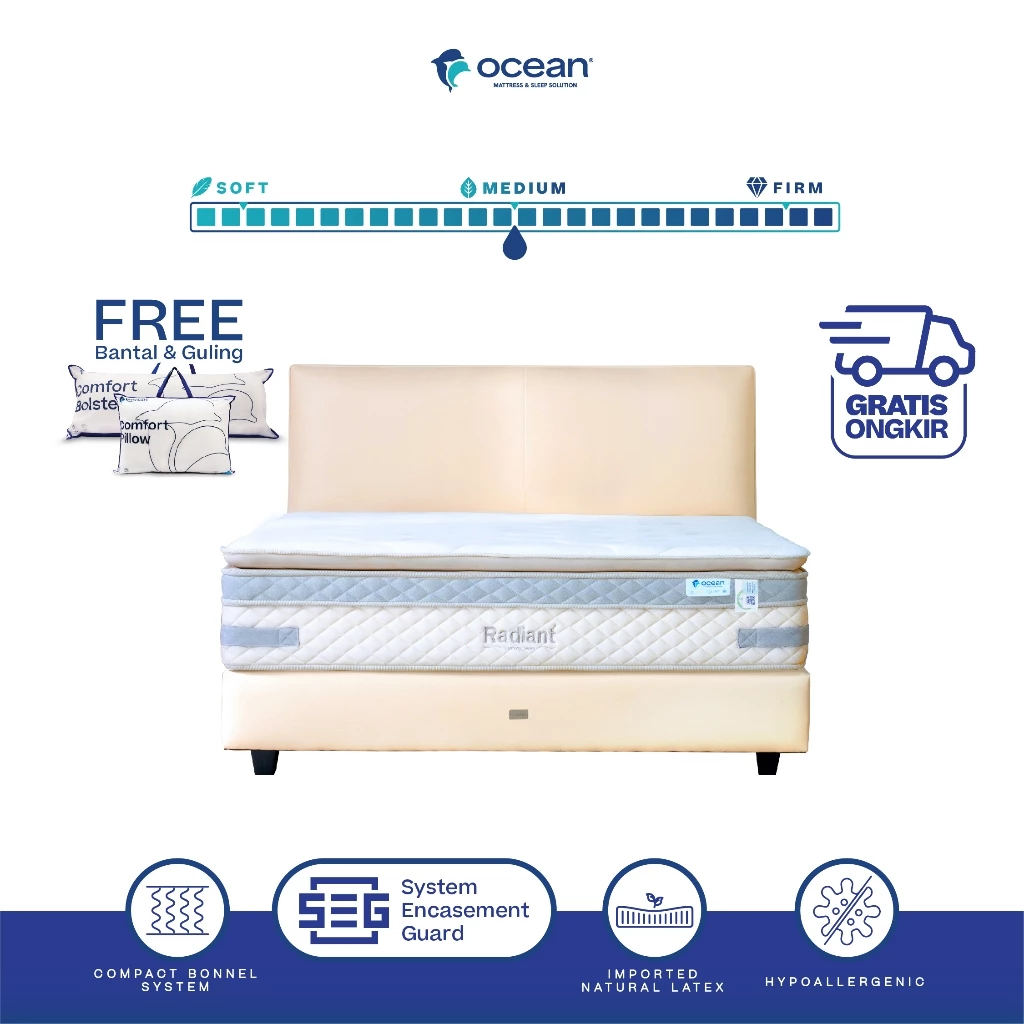 Kasur Springbed Ocean Type RADIANT LATEX Tebal 32 cm - Kasur Saja / Fullset - Ukuran 100x200, 120x20