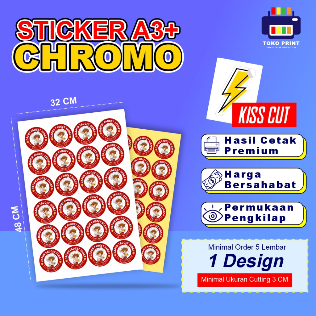 

Stiker Chromo A3+ Custom Kisscut - Print & Cetak Label Sticker