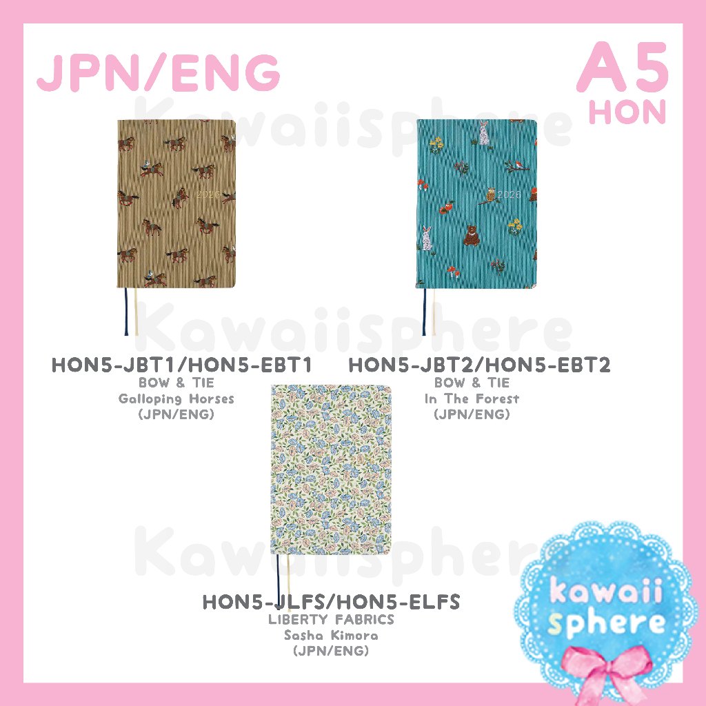 

Hobonichi HON 2026 Size A5 Bow&Tie / Liberty Fabrics | Hobonichi 2026 HON A5 Bow & Tie | Preorder Jepang