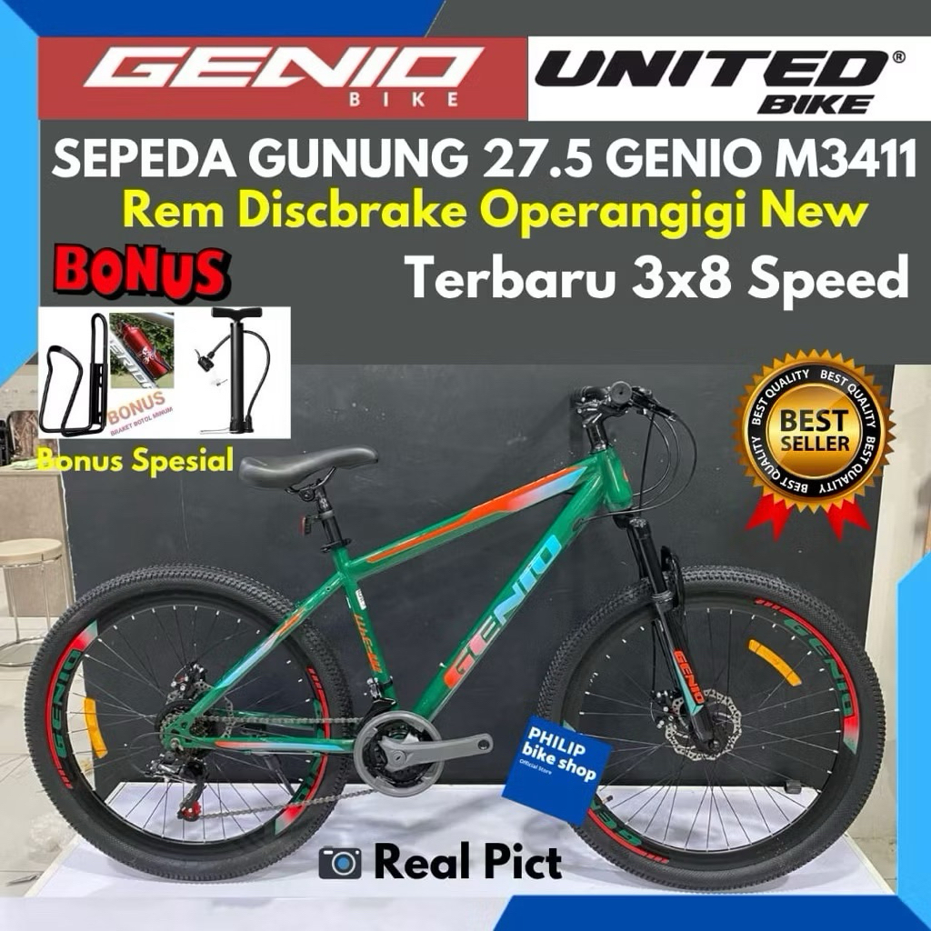 Sepeda Gunung MTB 27.5 Genio M349 M3411 By Unitedbike Rem Discbrake TERBARU