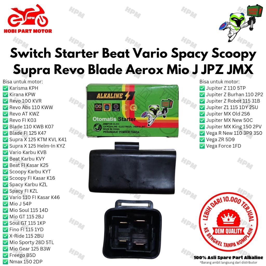 Bendik switch relay starter beat vario scoopy spacy blade revo supra x 125 mio j mio soul fino fi mi