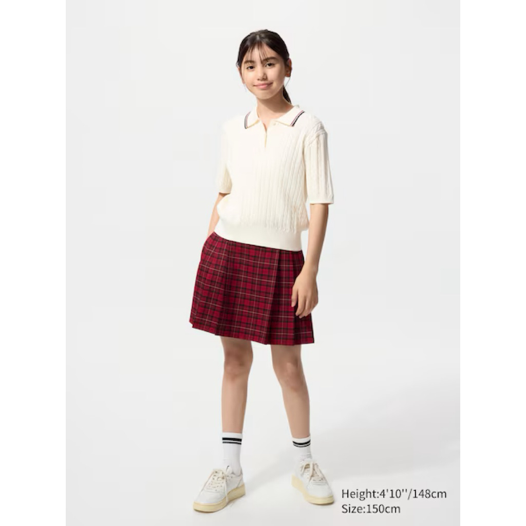 UNIQLO GIRLS Sweater Polo Rajut Cable Knit Washable Lengan Pendek Anak Perempuan Original