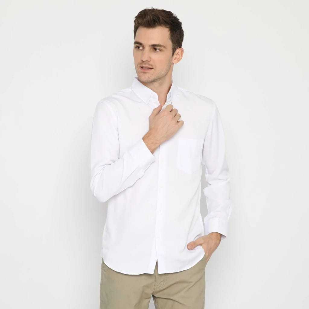 Kemeja Pria Polos Lengan Panjang Putih | Kemeja Polos Pria | Kemeja Kerja Putih