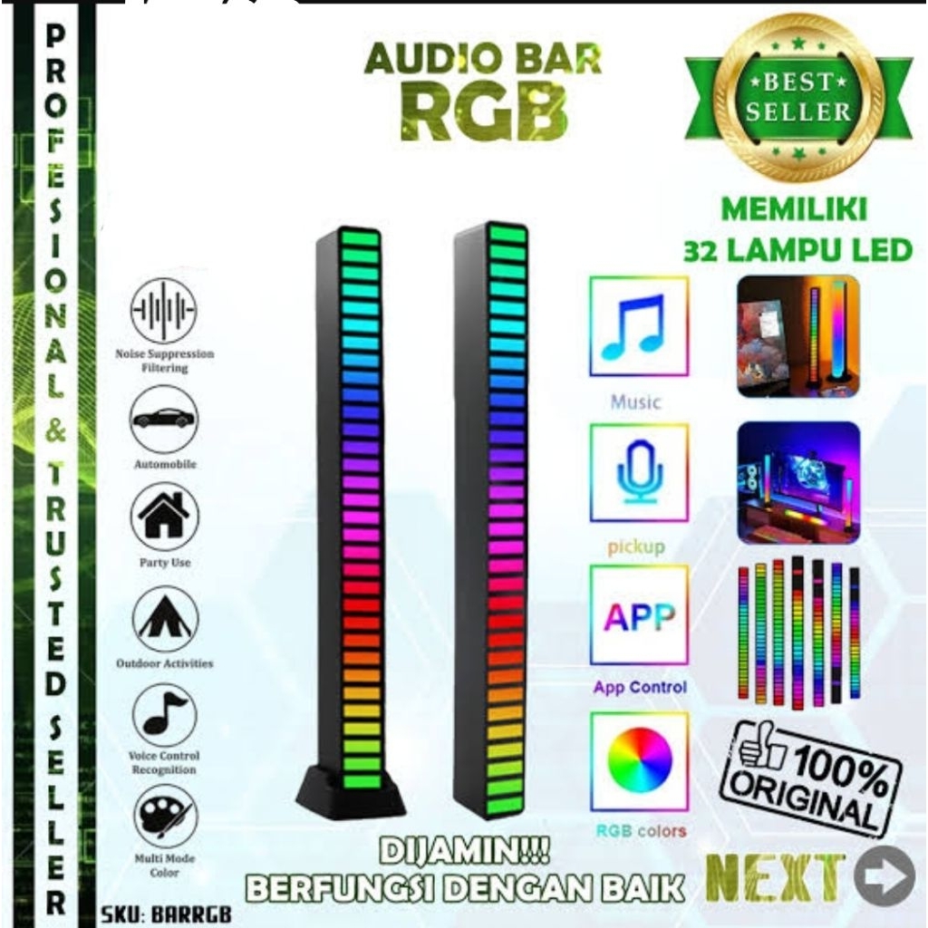 Lampu LED RGB Bar Strip Spectrum Audio Indicator Sensor Suara Equalizer Musik Music MP3 Sound Contro