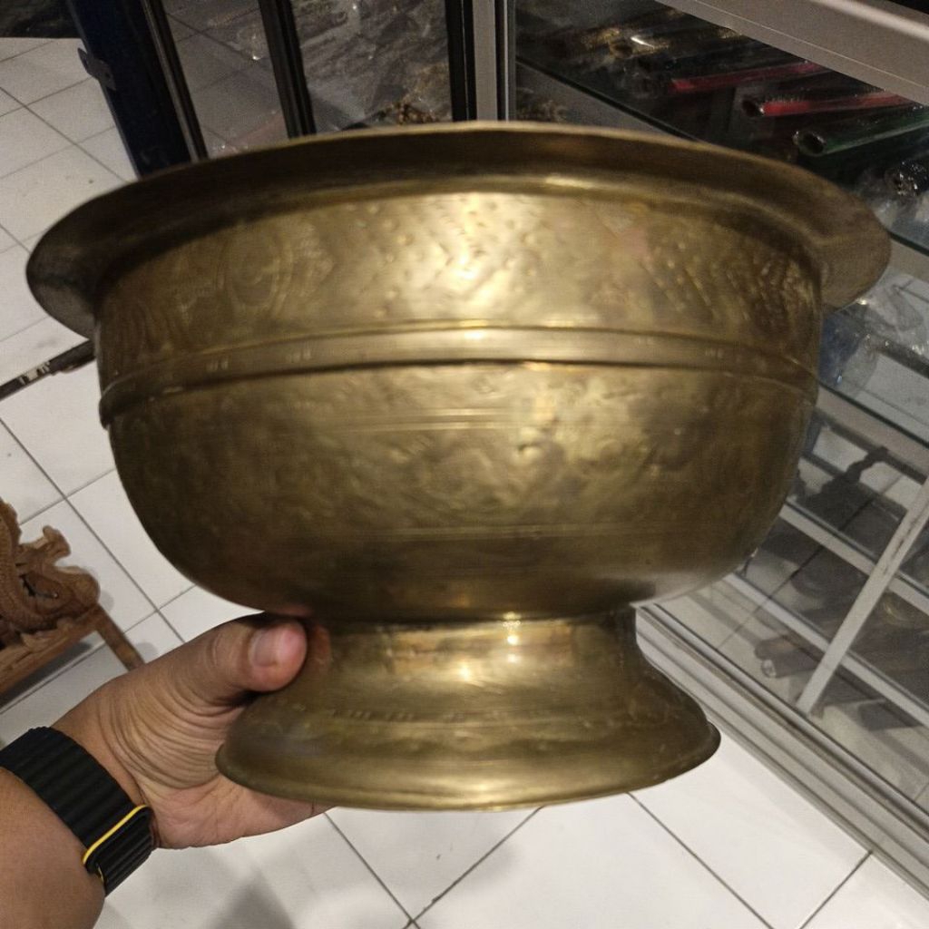 Bokor Kuningan Asli Tua Langka Lebar 26 cm